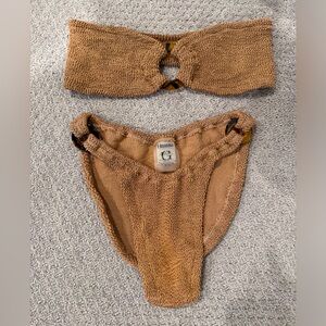 Hunza G Gloria Crinkle Bikini in Metallic Cocoa